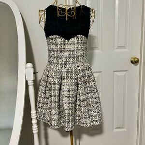 Black and White Fit and Flare Mini Dress Sweetheart Neckline